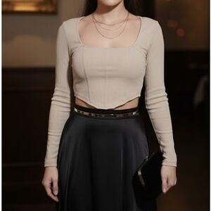 Lulus/Corset-style Crop top/nude color/Ribbed/Long sleeves/Size S
